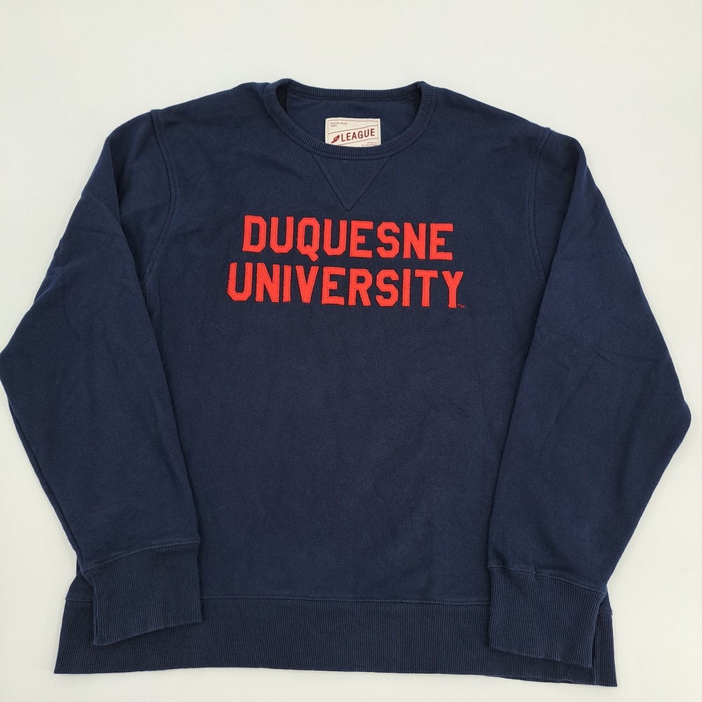 League Duquesne University Sweatshirt Large Cotton Blend Navy Crewneck Fleece